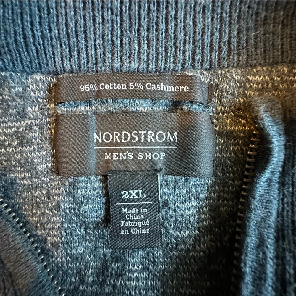 Nordstrom Cotton Cashmere Blend Blue Chinoise Quarter Zip High Neck Sweater XXL‎